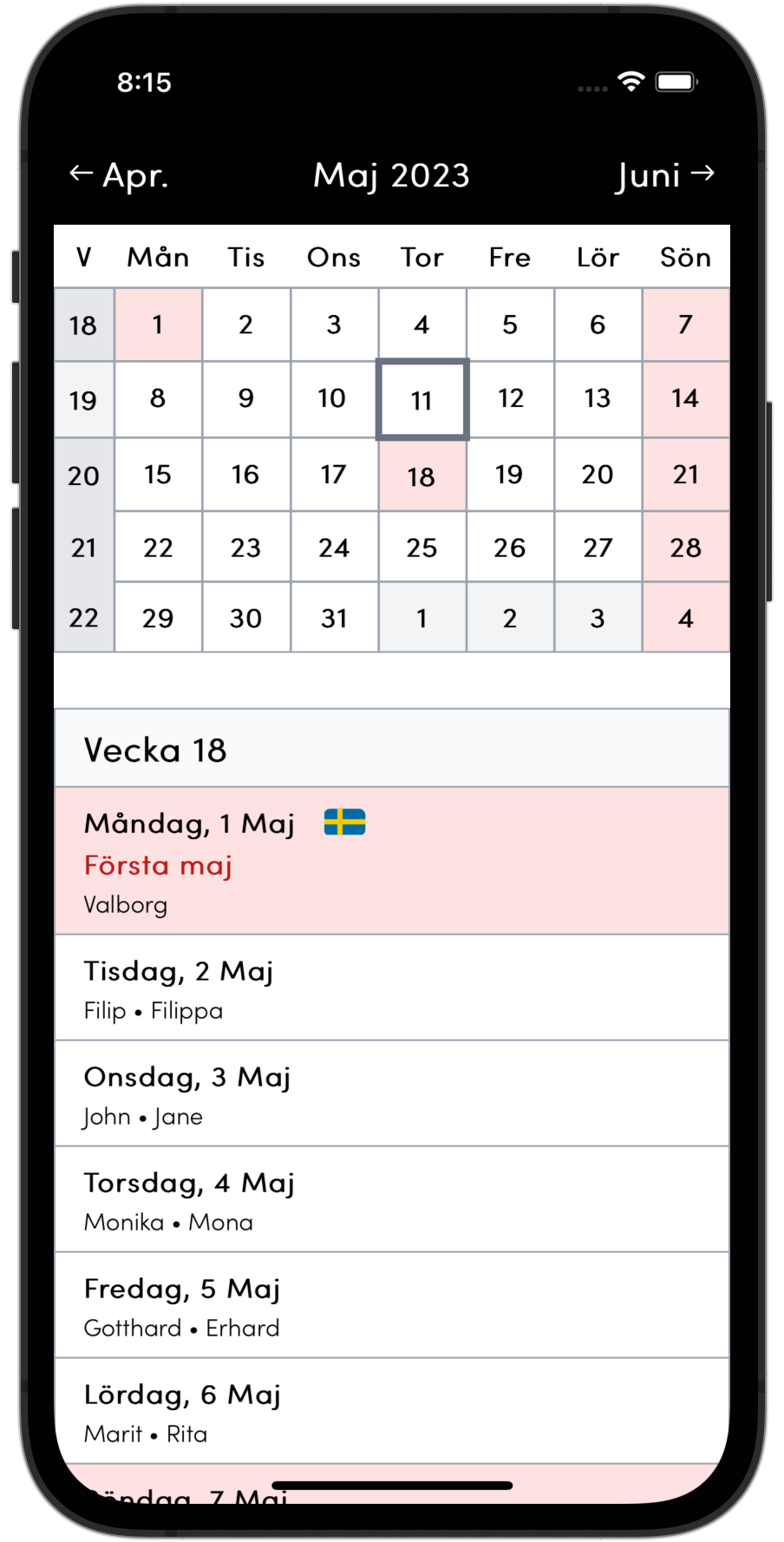 calendar webbapp